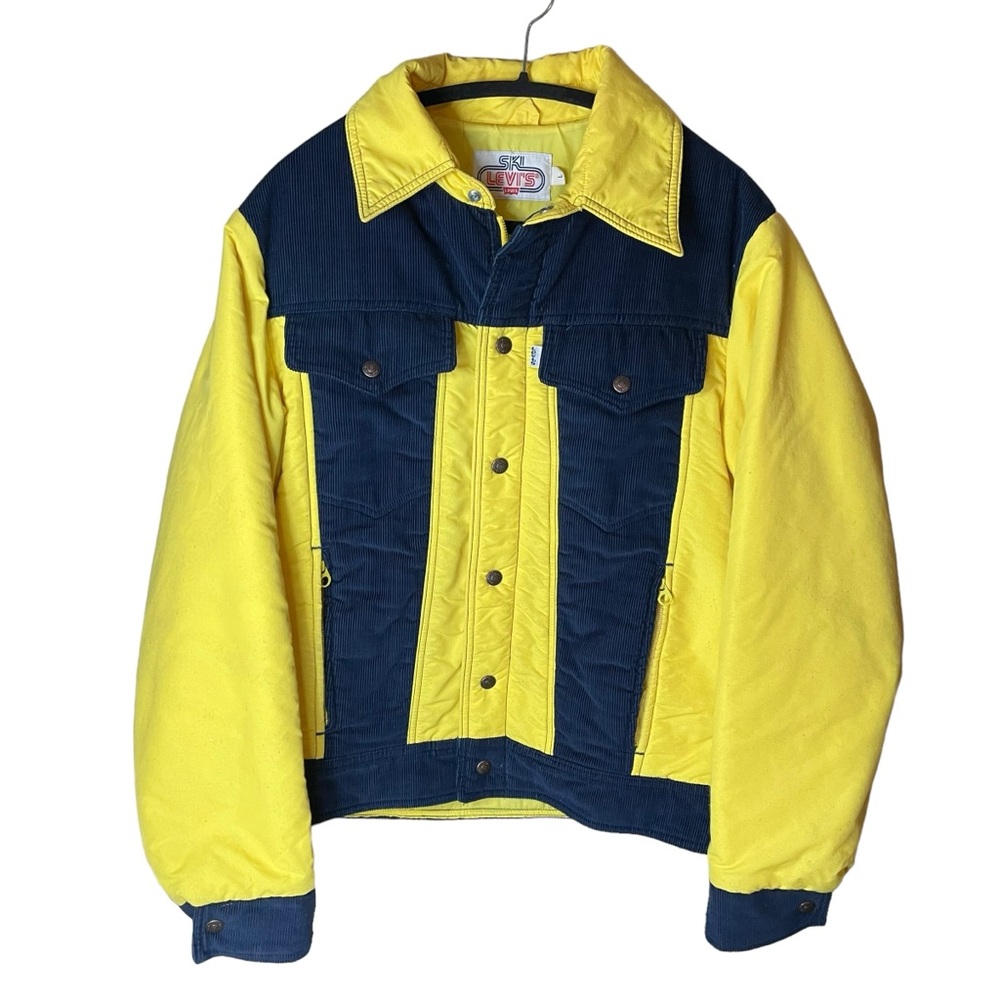 Vintage Levi’s Ski Jacket Yellow Blue Corduroy Size Large White‎ Tab RARE Unisex